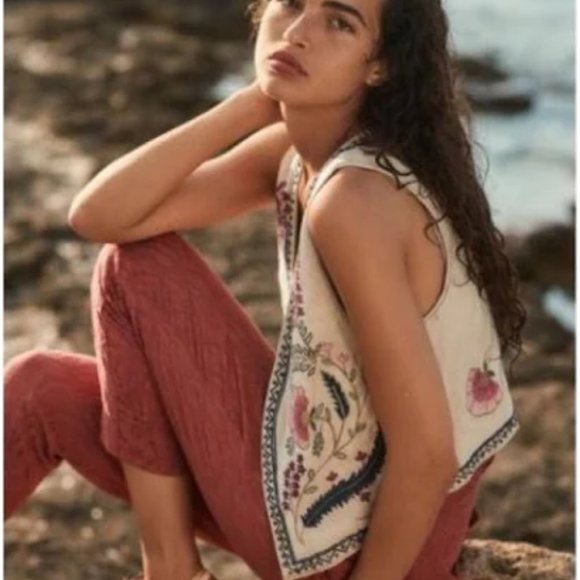 Anthropologie Ett:twa Womens Aubade Tie Waist Textured Cropped Pants Sz 6 - Picture 4 of 4